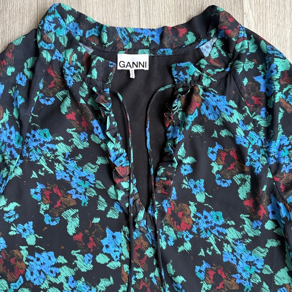 GANNI Flouncy Mini Dress, Meadow Azure Blue - Picture 6 of 10